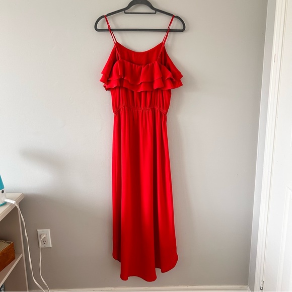 ❤️ Olive & Oak Red Ruffled High Low Spaghetti Strap Dress Size Medium - Picture 2 of 4